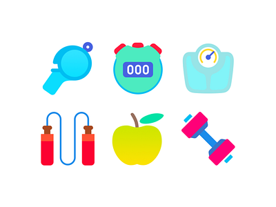 Fitness/Sport Icons. Part 2 apple dumbbell fitness flat freebie icon jumprope psd scales sport stopwatch svg whistle