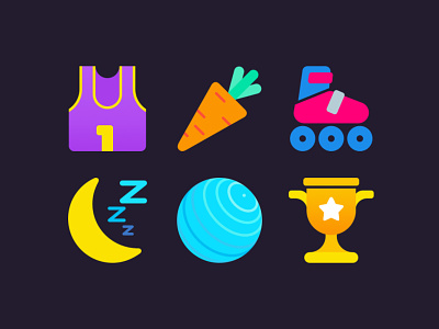 Fitness/Sport Icons. Part 3 ball carrot cup fitness flat freebie icon moon psd rollers shirt sleeping sport svg