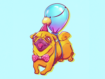 Pug birthday illustration party pet pug sketch sketching