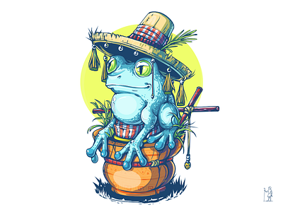 Frog wearing a hat animal character clipstudio digital digitalart drawing frog illustration sketch sketching vector