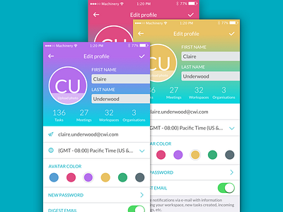 Meeteor - edit profile colors gradient ios iphone user profile