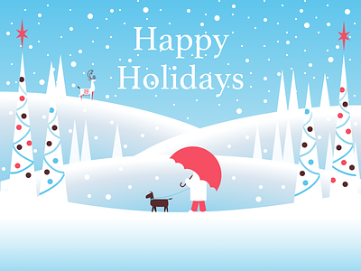 Friday freebie (the final one)! christmas christmas card dog freebie fribbble greeting card holiday holiday card illustration nature reindeer snow trees winter