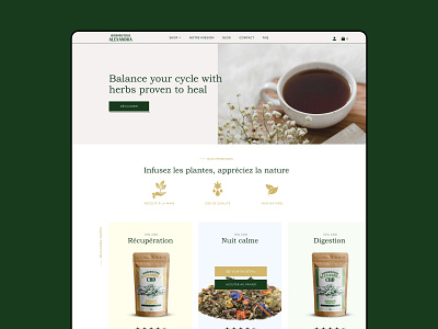 Herboristerie Alexandra branding cbd design ecommerce eshop illustration logo page product page sell shop shopify tea ui user ux vector webdesign