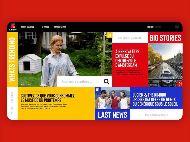 Konbini Redesign - Home animation homepage konbini landing landing page news redesign ui ux