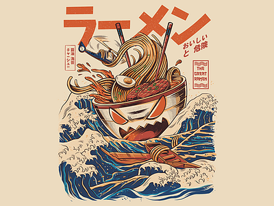 Great Ramen of Kanagawa design drawing illustration ilustração japan japanese retro t shirt