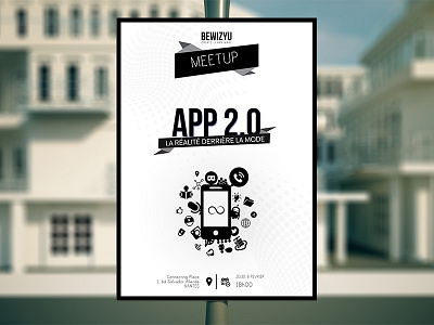 Poster Meetup application black event mobile poster white