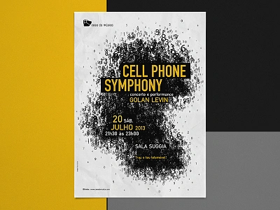 Cell Phone Symphony Poster black cell phone cultural event golan levin music numbers overlap poster promocional symphony white yellow