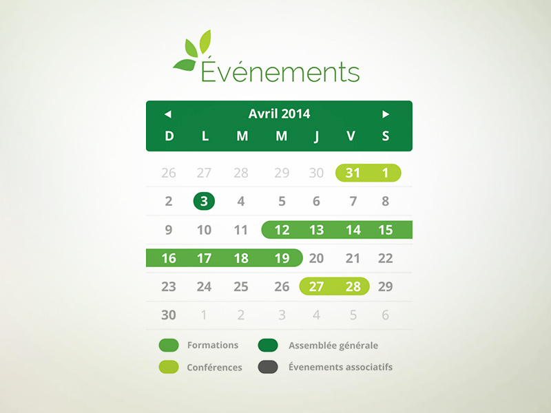 Events Calendar calendar ui design web events flat natural fresh environment leaf