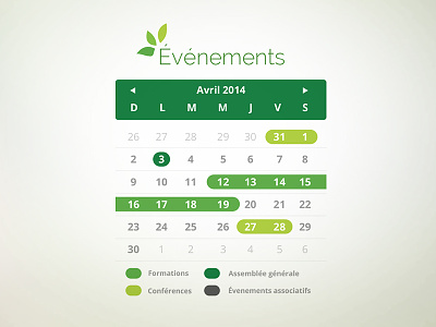 Events Calendar calendar design environment events flat fresh leaf natural ui web