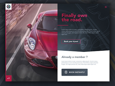 DailyUI - WarmUp! - Dream car tryout alpha booking car fingerprint ipad landscape red road romeo tryout