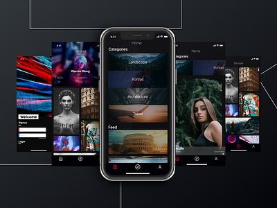 Photographer's Concept App UI design app dark download free freebie iphone x mobile photographer