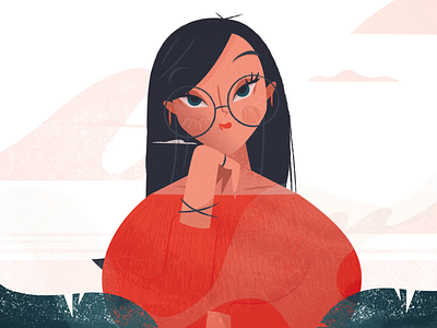 Daydreaming girl 2d after effects animation character character design clouds cycle detail drawing dream dreaming flat girl glasses hair joysticks n sliders nature sky texture woman