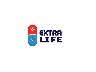 Extra Life blue brand buttons capsule fun games logo red tablet tech