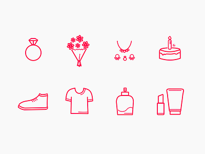 Icons - Gifts apparel cake design flowers icon illustraion line ring special surprise vector web