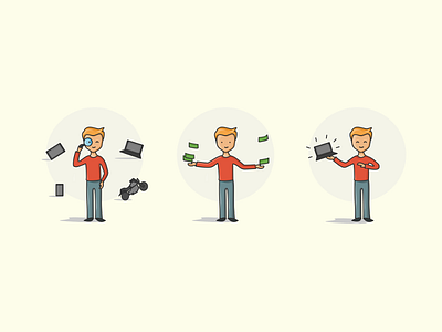 Discover - Request - Enjoy app character discover flat icon illustration minimal money product vector