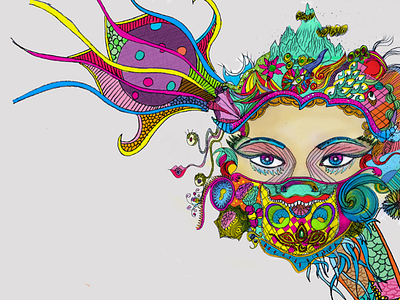 Psychedelic art character colors hand drawn illustration mask nepal pattern portrait poster psychedelic