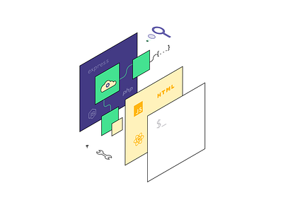 Full-stack design developer exploded flat fullstack icon illustration isometric microservices minimal tech ui