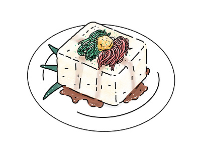 Hiyayakko - Chilled Tofu with Ginger and Scallions design food hiyayakko icon illustration japanese japanese food minimal vector