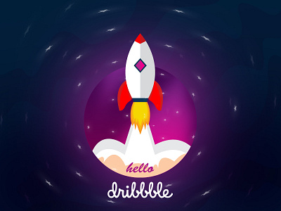 Hello Dribbble! galaxy logo mars planet rocket sky space spaceship star vector vectorart