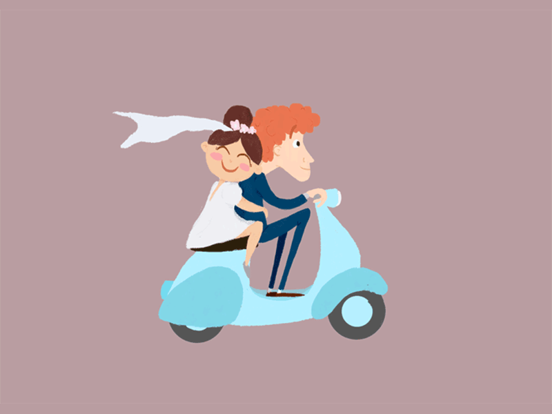 Just Married animation bride couple cycle gif ginger groom loop married motocycle