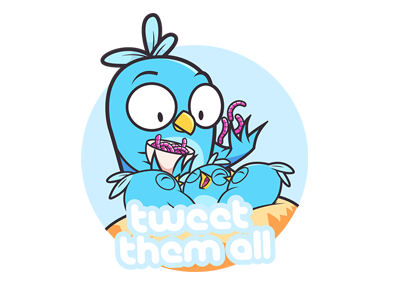 Tweet Them All badge bird cartoon gamification tweet twitter