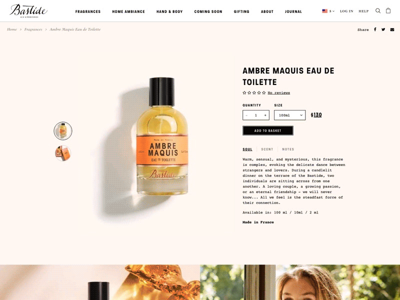 Bastide.com is Live! beauty brand e commerce france gif lifestyle perfume product page shopify ui web