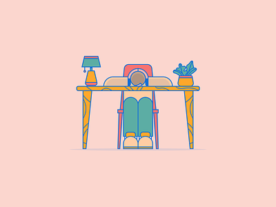 Out of Ideas character character design clean desk flat illustration minimal plants sleeping tired vector