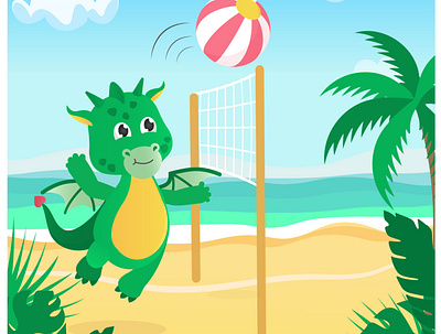 Dayo the Dragon on the beach character dragon illustration summer
