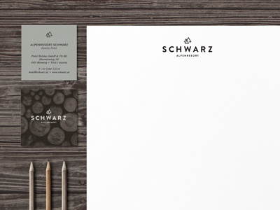 ALPENRESORT SCHWARZ branding hotel identity logo new redesign resort stationery wood