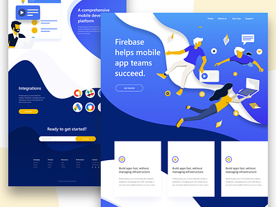 Firebase Landing Page agency animation app business concept curve gradient header illustration ironsketch landing page shape typography ui website