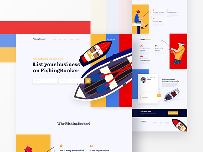 FishingBooker Landing Page agency animation business color concept fishing fishing agency icon illustration ironsketch landing page theme typography ui user interface ux ux design vector website