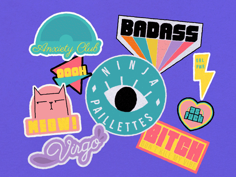 Animated badass stickers after effect animated animation anxiety badass cat feminist feminist art girl power graphic design illustration illustrator manon louart motion motion graphics skillshare stickers typography women women empowerment