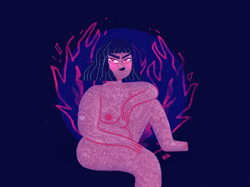 This girl is on fire ! animation body positive colorful curvy woman female artist feminist feminist art fire girl in fire girl power grl pwr illustration procreate tattoo this girl is on fire woman women artist women empowerment