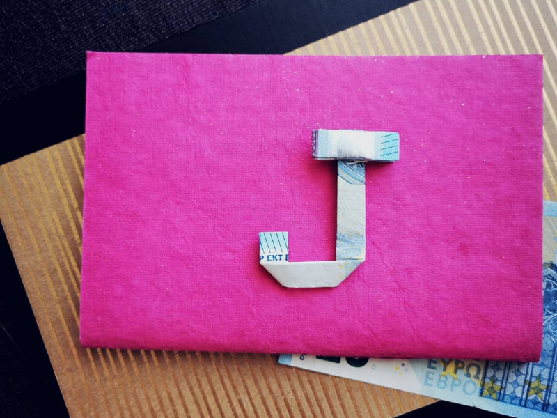 Origami J lettering 36 days of type lottery grahic art photography euro money origami