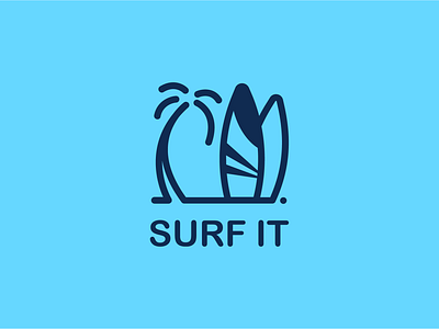 Surf It Logo blue blue logo logo logo design logo maker logojoy palm palm tree surf surf board surf it surf it logo surf logo