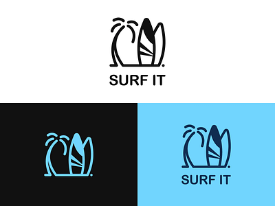 Surf It Logo Design blue logo branding identity logo logo design logo design concept logo designer logo mark logo mark design logo mark symbol logodesign logos logotype palm tree palm trees surf surf logo surfing symbol design tree logo