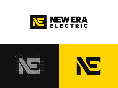 New Era Logo Design combination mark electric electric logo electrical logo grid grid logo logo logo construction logo design logo designer logo grid logo mark logo mark design logo mark symbol logodesign logos logotype monogram ne monogram yellow logo