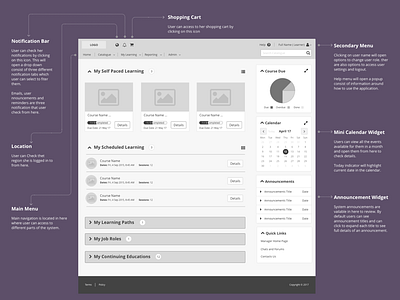 Hi-Fi Wireframe - Enterprise LMS Learner Home Page information architecture interaction design ui ux wireframe
