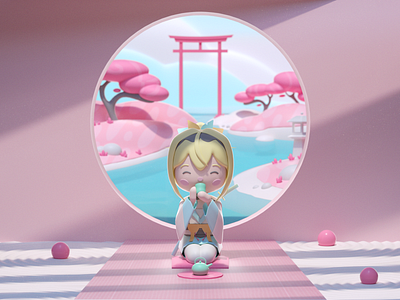 Iroha | Day Time 3d 3d art 3d character 3d illustration 3d modeling 3d render c4d character design cinema4d cute character cute render greyscalegorilla illustration japanese garden modeling octane rendering toy zen zen garden