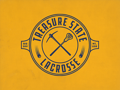 Treasure State Lacrosse blue gold lacrosse logo montana pickaxe