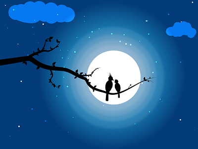 Moonlight art birds illustration moon moonlight night life vector