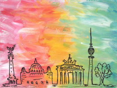 Berlin Acrylic Skyline abstract acrylic art berlin berlin freelance color colorful design drawing illustration illustrator postcard postcard design postcard project rainbow