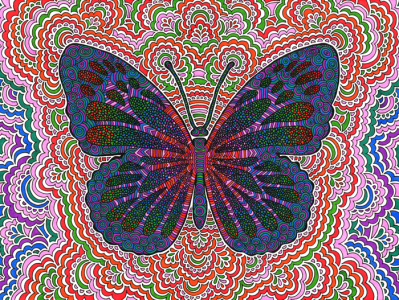 Butterfly Drawing Meditation abstract art butterfly cards color colorful drawing drawing meditation illustration insects nature nature illustration pattern postcard postcard design rainbow