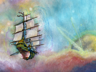 Mike's Tall Ship art fantasy illustration ocean painting sci fi ships space tallship water watercolor