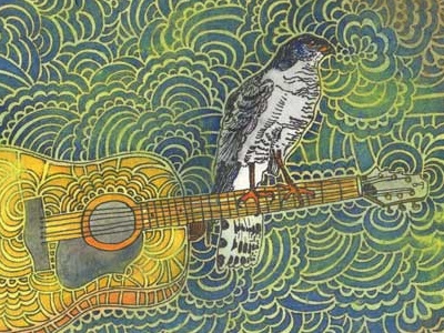 L'Épervier abstract art bird design drawing guitar illustration pattern