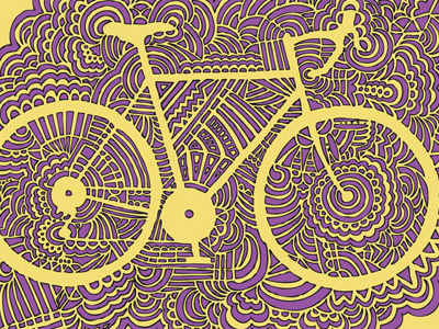 Bike Drawing Meditation (Purple/Yellow) abstract bike biking cycle design drawing illustration meditation pattern purple retro yellow