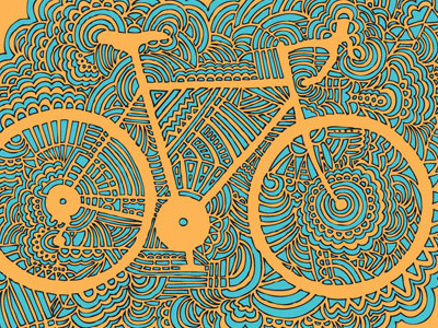 Bike Drawing Meditation (Orange/Blue) abstract bike biking blue cycle design drawing illustration meditation orange pattern retro