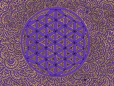 Flower of Life Drawing Meditation abstract art drawing drawing meditation flower of life gold illustration meditate pattern purple