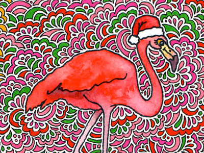 Christmas Flamingo Drawing Meditation abstract art bird card christmas drawing flamingo holidays illustration meditation pattern pink