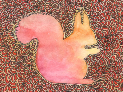 Squirrel Drawing Meditation abstract animal art drawing illustration pattern red squirrel